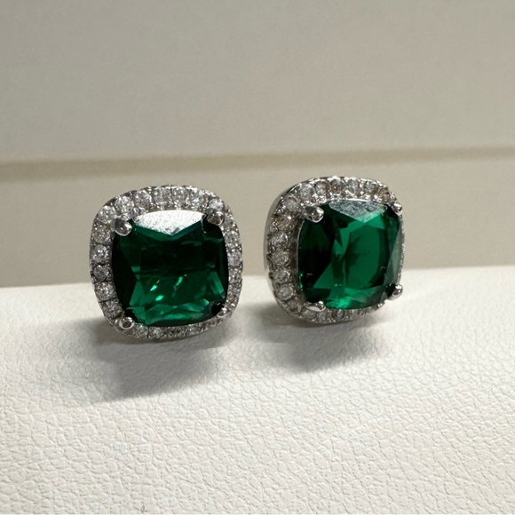Green Gemstone and Diamond Stud Earrings New NWT - Picture 3 of 6